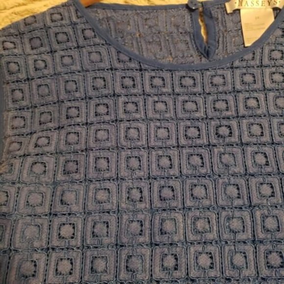 Masseys Women's Blue Crocheted Cold-Shoulder Ruffled Blouse Size 2X - Picture 6 of 9